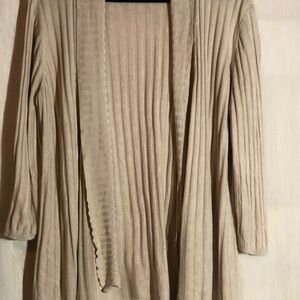 Beige Ribbed Open-Front Sweater